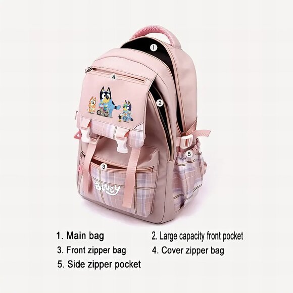 Bluey Backpack Large Shoulder Bag Student travel Waterproof | pink - Picture 2 of 5